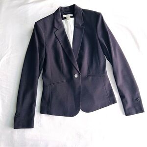 H&M Navy Women Blazer with Subtle Pattern